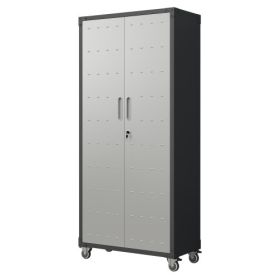 71 Metal Garage Storage Cabinet With Wheels - Heavy-Duty Tool Storage Cabinet For Home, Office, School, And Garage Organization, Black  Gray