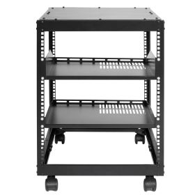 VEVOR 12U Open Frame Server Rack, Adjustable Depth, Free Standing Or Wall Mount Network Server Rack, 4 Post AV Rack With Casters, Holds All Your Netwo