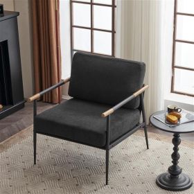 Lounge Chair Armchair With Metal Frame, Upholstered Side Chair Comfortable Living Room Chair, Black Chenille