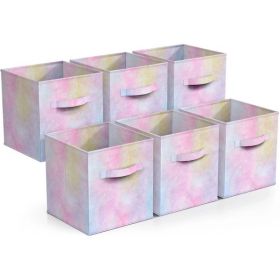 Coloured Cube Storage Bins, Set Of 6 Foldable Folding Storage Bins With Handles