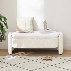 Oval Storage Bench 3D Wool Pile Bench With Large Storage Space For Living Room, Entrance And Bedroom, Cream White