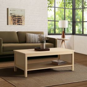 2-Tier Coffee Table with Rattan Sides & Spacious Open Shelf Storage 41.5"W x 21.75"D x 16"H