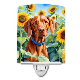 NEW Vizsla in Sunflowers Ceramic Night Light Compact, UL-Certified, Ideal for Bedroom, Bathroom, Nursery, Hallway, Kitchen, 6x4x3, Multicolor