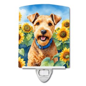 NEW Lakeland Terrier in Sunflowers Ceramic Night Light Compact, UL-Certified, Ideal for Bedroom, Bathroom, Nursery, Hallway, Kitchen, 6x4x3