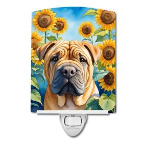 NEW Shar Pei in Sunflowers Ceramic Night Light Compact, UL-Certified, Ideal for Bedroom, Bathroom, Nursery, Hallway, Kitchen, 6x4x3, Multicolor