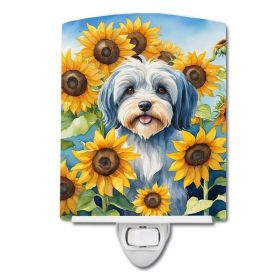 NEW Tibetan Terrier in Sunflowers Ceramic Night Light Compact, UL-Certified, Ideal for Bedroom, Bathroom, Nursery, Hallway, Kitchen, 6x4x3, Multicolor