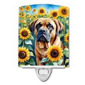 NEW Mastiff in Sunflowers Ceramic Night Light Compact, UL-Certified, Ideal for Bedroom, Bathroom, Nursery, Hallway, Kitchen, 6x4x3, Multicolor