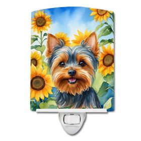 NEW Yorkshire Terrier in Sunflowers Ceramic Night Light Compact, UL-Certified, Ideal for Bedroom, Bathroom, Nursery, Hallway, Kitchen, 6x4x3