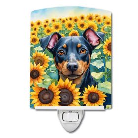 NEW Manchester Terrier in Sunflowers Ceramic Night Light Compact, UL-Certified, Ideal for Bedroom, Bathroom, Nursery, Hallway, Kitchen, 6x4x3