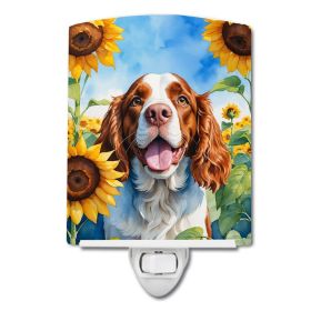 NEW Welsh Springer Spaniel in Sunflowers Ceramic Night Light Compact, UL-Certified, Ideal for Bedroom, Bathroom, Nursery, Hallway, Kitchen, 6x4x3