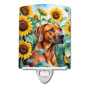 NEW Rhodesian Ridgeback in Sunflowers Ceramic Night Light Compact, UL-Certified, Ideal for Bedroom, Bathroom, Nursery, Hallway, Kitchen, 6x4x3