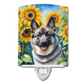 NEW Norwegian Elkhound in Sunflowers Ceramic Night Light Compact, UL-Certified, Ideal for Bedroom, Bathroom, Nursery, Hallway, Kitchen, 6x4x3