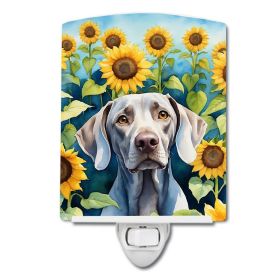 NEW Weimaraner in Sunflowers Ceramic Night Light Compact, UL-Certified, Ideal for Bedroom, Bathroom, Nursery, Hallway, Kitchen, 6x4x3, Multicolor