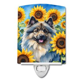 NEW Keeshond in Sunflowers Ceramic Night Light Compact, UL-Certified, Ideal for Bedroom, Bathroom, Nursery, Hallway, Kitchen, 6x4x3, Multicolor