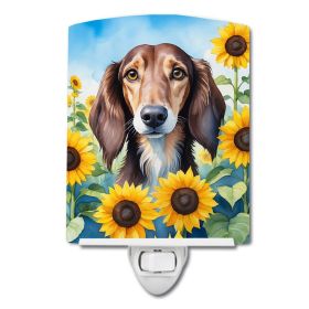 NEW Saluki in Sunflowers Ceramic Night Light Compact, UL-Certified, Ideal for Bedroom, Bathroom, Nursery, Hallway, Kitchen, 6x4x3, Multicolor