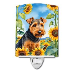 NEW Welsh Terrier in Sunflowers Ceramic Night Light Compact, UL-Certified, Ideal for Bedroom, Bathroom, Nursery, Hallway, Kitchen, 6x4x3, Multicolor