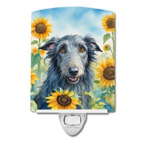 NEW Scottish Deerhound in Sunflowers Ceramic Night Light Compact, UL-Certified, Ideal for Bedroom, Bathroom, Nursery, Hallway, Kitchen, 6x4x3