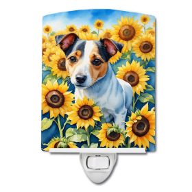 NEW Jack Russell Terrier in Sunflowers Ceramic Night Light Compact, UL-Certified, Ideal for Bedroom, Bathroom, Nursery, Hallway, Kitchen, 6x4x3