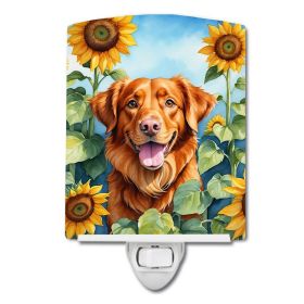 NEW Nova Scotia Duck Toller in Sunflowers Ceramic Night Light Compact, UL-Certified, Ideal for Bedroom, Bathroom, Nursery, Hallway, Kitchen, 6x4x3