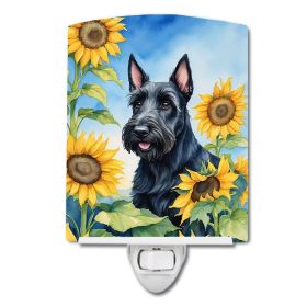 NEW Scottish Terrier in Sunflowers Ceramic Night Light Compact, UL-Certified, Ideal for Bedroom, Bathroom, Nursery, Hallway, Kitchen, 6x4x3