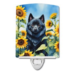 NEW Schipperke in Sunflowers Ceramic Night Light Compact, UL-Certified, Ideal for Bedroom, Bathroom, Nursery, Hallway, Kitchen, 6x4x3, Multicolor