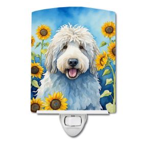 NEW Komondor in Sunflowers Ceramic Night Light Compact, UL-Certified, Ideal for Bedroom, Bathroom, Nursery, Hallway, Kitchen, 6x4x3, Multicolor