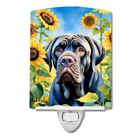 NEW Neapolitan Mastiff in Sunflowers Ceramic Night Light Compact, UL-Certified, Ideal for Bedroom, Bathroom, Nursery, Hallway, Kitchen, 6x4x3