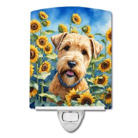 NEW Wheaten Terrier in Sunflowers Ceramic Night Light Compact, UL-Certified, Ideal for Bedroom, Bathroom, Nursery, Hallway, Kitchen, 6x4x3, Multicolor