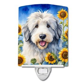 NEW Old English Sheepdog in Sunflowers Ceramic Night Light Compact, UL-Certified, Ideal for Bedroom, Bathroom, Nursery, Hallway, Kitchen, 6x4x3