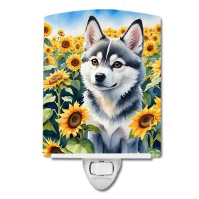 NEW Alaskan Klee Kai in Sunflowers Ceramic Night Light Compact, UL-Certified, Ideal for Bedroom, Bathroom, Nursery, Hallway, Kitchen, 6x4x3