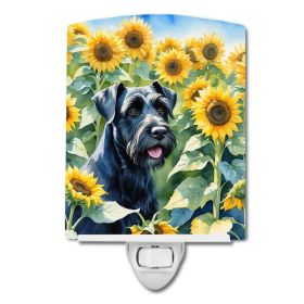 NEW Giant Schnauzer in Sunflowers Ceramic Night Light Compact, UL-Certified, Ideal for Bedroom, Bathroom, Nursery, Hallway, Kitchen, 6x4x3, Multicolor