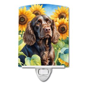 NEW Boykin Spaniel in Sunflowers Ceramic Night Light Compact, UL-Certified, Ideal for Bedroom, Bathroom, Nursery, Hallway, Kitchen, 6x4x3, Multicolor