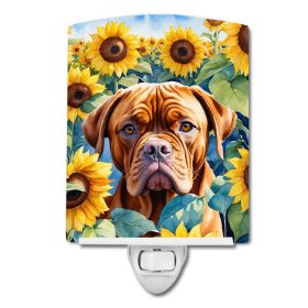 NEW Dogue de Bordeaux in Sunflowers Ceramic Night Light Compact, UL-Certified, Ideal for Bedroom, Bathroom, Nursery, Hallway, Kitchen, 6x4x3