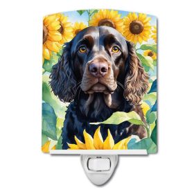 NEW American Water Spaniel in Sunflowers Ceramic Night Light Compact, UL-Certified, Ideal for Bedroom, Bathroom, Nursery, Hallway, Kitchen, 6x4x3