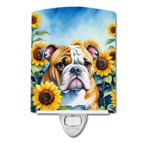 NEW English Bulldog in Sunflowers Ceramic Night Light Compact, UL-Certified, Ideal for Bedroom, Bathroom, Nursery, Hallway, Kitchen, 6x4x3, Multicolor