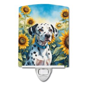 NEW Dalmatian in Sunflowers Ceramic Night Light Compact, UL-Certified, Ideal for Bedroom, Bathroom, Nursery, Hallway, Kitchen, 6x4x3, Multicolor