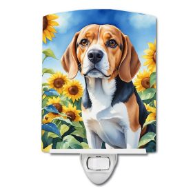 NEW Beagle in Sunflowers Ceramic Night Light Compact, UL-Certified, Ideal for Bedroom, Bathroom, Nursery, Hallway, Kitchen, 6x4x3, Multicolor