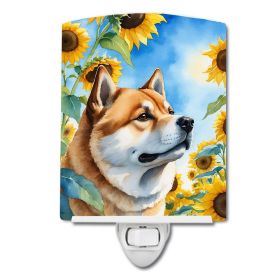 NEW Akita in Sunflowers Ceramic Night Light Compact, UL-Certified, Ideal for Bedroom, Bathroom, Nursery, Hallway, Kitchen, 6x4x3, Multicolor