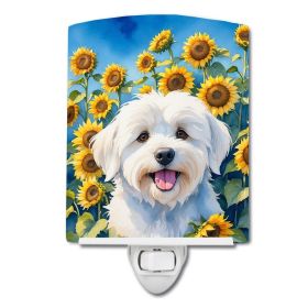 NEW Coton de Tulear in Sunflowers Ceramic Night Light Compact, UL-Certified, Ideal for Bedroom, Bathroom, Nursery, Hallway, Kitchen, 6x4x3, Multicolor