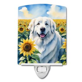 NEW Great Pyrenees in Sunflowers Ceramic Night Light Compact, UL-Certified, Ideal for Bedroom, Bathroom, Nursery, Hallway, Kitchen, 6x4x3, Multicolor