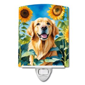 NEW Golden Retriever in Sunflowers Ceramic Night Light Compact, UL-Certified, Ideal for Bedroom, Bathroom, Nursery, Hallway, Kitchen, 6x4x3