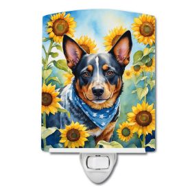 NEW Australian Cattle Dog in Sunflowers Ceramic Night Light Compact, UL-Certified, Ideal for Bedroom, Bathroom, Nursery, Hallway, Kitchen, 6x4x3