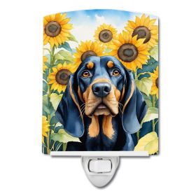 NEW Black and Tan Coonhound in Sunflowers Ceramic Night Light Compact, UL-Certified, Ideal for Bedroom, Bathroom, Nursery, Hallway, Kitchen, 6x4x3