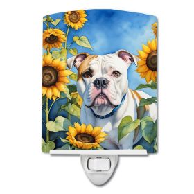 NEW American Bulldog in Sunflowers Ceramic Night Light Compact, UL-Certified, Ideal for Bedroom, Bathroom, Nursery, Hallway, Kitchen, 6x4x3