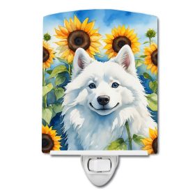 NEW American Eskimo in Sunflowers Ceramic Night Light Compact, UL-Certified, Ideal for Bedroom, Bathroom, Nursery, Hallway, Kitchen, 6x4x3, Multicolor