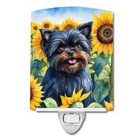 NEW Affenpinscher in Sunflowers Ceramic Night Light Compact, UL-Certified, Ideal for Bedroom, Bathroom, Nursery, Hallway, Kitchen, 6x4x3, Multicolor