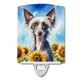 NEW Chinese Crested in Sunflowers Ceramic Night Light Compact, UL-Certified, Ideal for Bedroom, Bathroom, Nursery, Hallway, Kitchen, 6x4x3, Multicolor