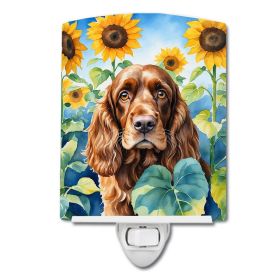 NEW English Cocker Spaniel in Sunflowers Ceramic Night Light Compact, UL-Certified, Ideal for Bedroom, Bathroom, Nursery, Hallway, Kitchen, 6x4x3