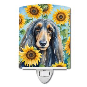 NEW Afghan Hound in Sunflowers Ceramic Night Light Compact, UL-Certified, Ideal for Bedroom, Bathroom, Nursery, Hallway, Kitchen, 6x4x3, Multicolor