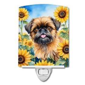 NEW Brussels Griffon in Sunflowers Ceramic Night Light Compact, UL-Certified, Ideal for Bedroom, Bathroom, Nursery, Hallway, Kitchen, 6x4x3